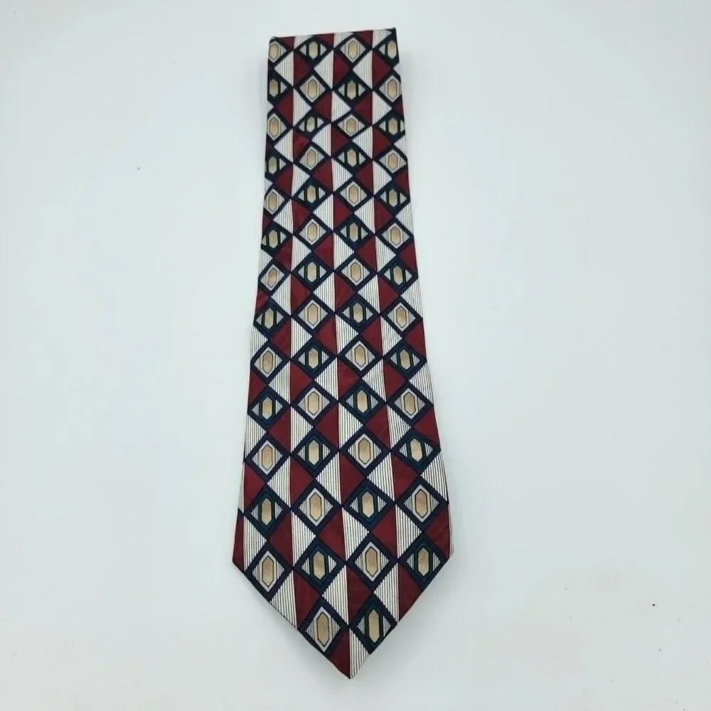Golswold Collection Geometric men's Necktie Silk Silver, red size 57 x 4